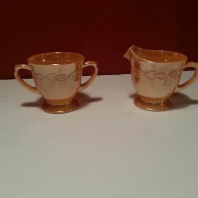 Vintage Anchor Hocking Fire-King Dinnerware Creamer & Sugar Bowl, Peach Laurel