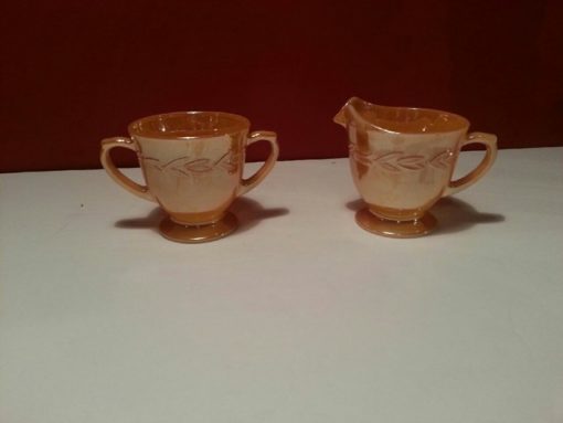 Vintage Anchor Hocking Fire-King Dinnerware Creamer & Sugar Bowl, Peach Laurel